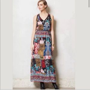 Anthropologie Tolani Bohemian Patchwork Silk Maxi Dress. XL NWT